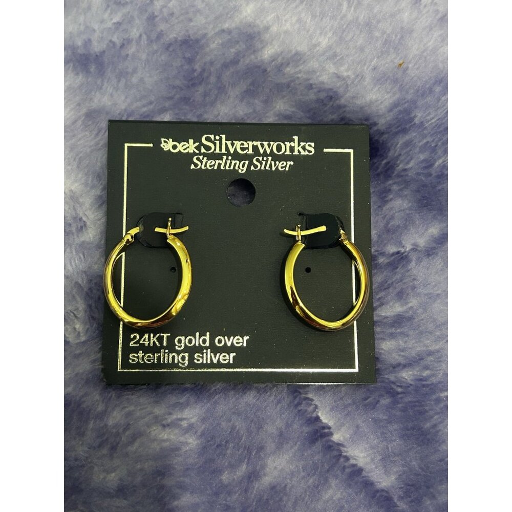 Belk Silverworks 24K Gold over Sterling Silver Oval Hoop Earrings